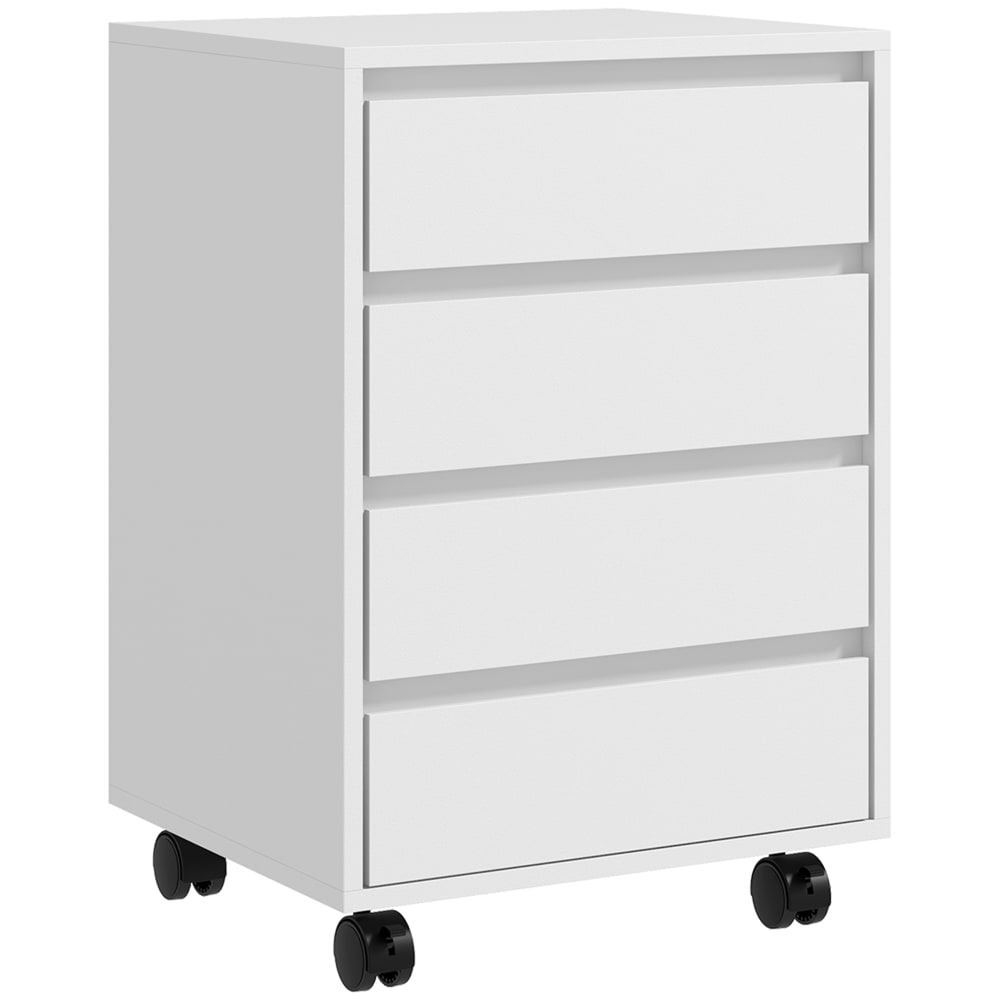 Caisson de bureau rangement 4 tiroirs coulissants bois blanc