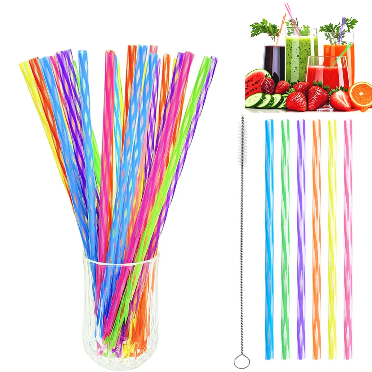 Cannucce riutilizzabili con spazzole per la pulizia, cannucce corte cannucce lunghe, cannucce colorate per bevande fredde, succhi, caffè, cocktail, frappè