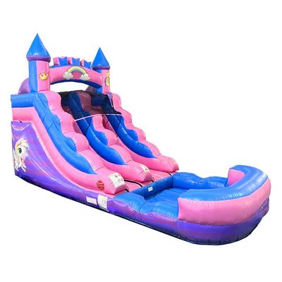 Pogo Bounce House Inflatable Water Slide Without Blower Foot Backyard Inflatable Slide for Summer Fun - Slide with Water Pool for Kids - Pink Unicorn