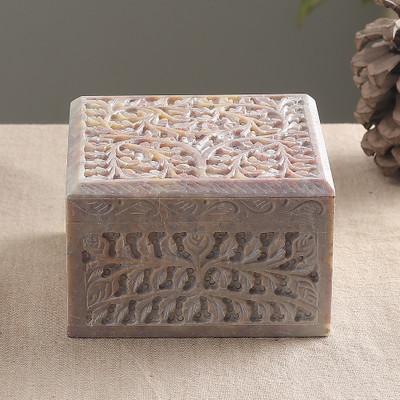 'Leaf-Themed Jali Openwork Carved Soapstone Decorative Box'