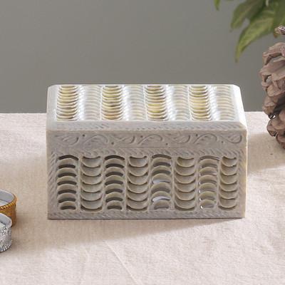 Jali Waves,'Jali Openwork Rectangular Natural Soapstone Decorative Box'