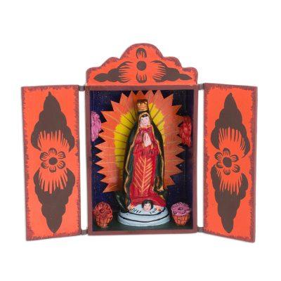Virgin of Guadalupe,'Religious Retablo Sculpture Handamade in Peru'