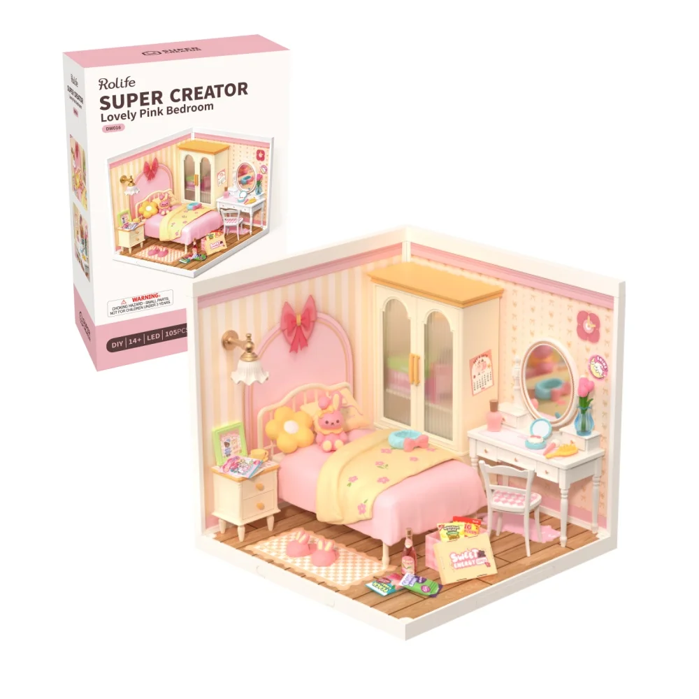 Robotime Rolife belle chambre rose bricolage maison Miniature avec accessoires avec LED pour construire cadeau d