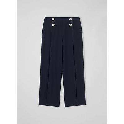 Parker Petite Spring Navy Recycled Crepe Wide-Leg Trousers, Navy
