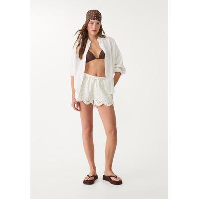Stradivarius Embroidered drawstring shorts Ecru M