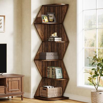 5-Tier Corner Shelf, 71.5-Inch Tall Wall Corner Bookshelf