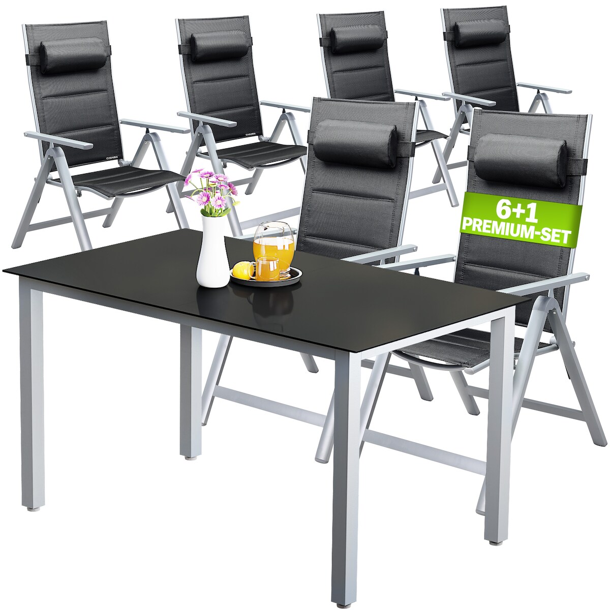 CASARIA® Gartenmöbel Set Gartentisch 6 Stühle Silber Image