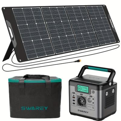TEMU Swarey Portable Power Bank With 200w Solar Panel, Power Station 518 Wh, Solar Generator 500w Ac Output, 65 W Usb-c Port, Power Generator Battery For Party, Travel, Camping, Motorhome, Emergency Image