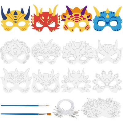 TEMU 24 Pieces Dinosaur Masks To Color Dinosaur Mask Craft Kits Diy Dino Paper Masks For Carnival Christmas Birthday Dinosaur Party Favors Image