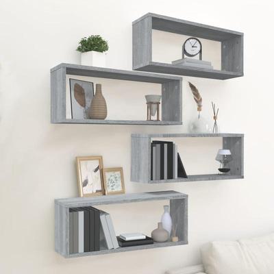 TEMU Cube Shelves 4pcs Grey 60x15x23 Cm Wood Image