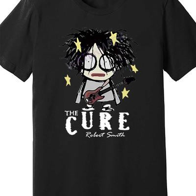 TEMU The Cure Robert Men's Graphic T-shirt - Tee With Cartoon Guitar & , Loose Fit Short Sleeve, Machine Washable Casual Shirt For Adults, Rock And Roll T Shirts Image