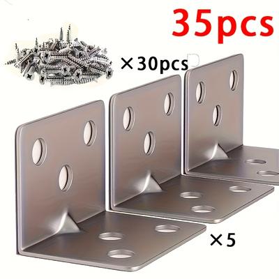 TEMU 35pcs Stainless Steel Angle Iron Set, 90-degree L-shaped Corner Brackets For Furniture And Shelving Connectors Image