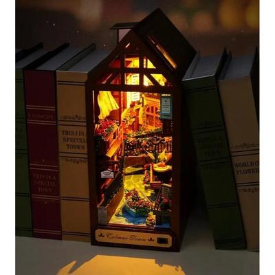 TEMU Book Nook Diy Kit, Wooden 3d Puzzle Bookend House, Miniature Dollhouse Diorama Model Kit, Library Garden House Puzzle Set Image