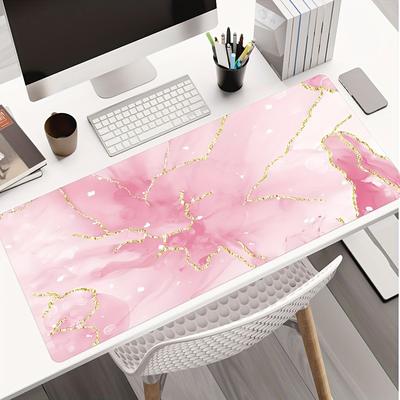 TEMU Large Pink Marble Pattern Mouse Pad - Rubber Base, Ideal For Office And Home Decor, Stylish Design For Women And Men, Office Desk Accessory|marble |rubber Mouse Pad, Large Mouse Pad Image