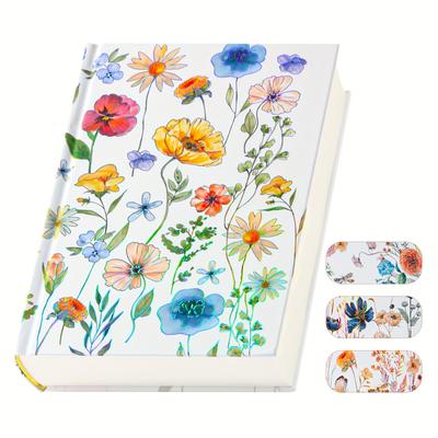 TEMU 1pc A5 Floral Hardcover Notebook - 320 Pages, Thick Paper, Vibrant Spring Flower & Designs, Ideal For Journaling, Sketching, And Creative Gifts Image