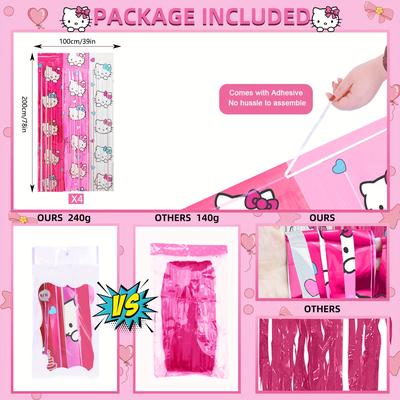 TEMU Hello Kitty Birthday Party Decoration, Including 1/2/4 Pack Hello Kitty Party Streamers Kawaii Birthday Backdrop For Kawaii Birthday Party Photo Backdrop Supplies Image