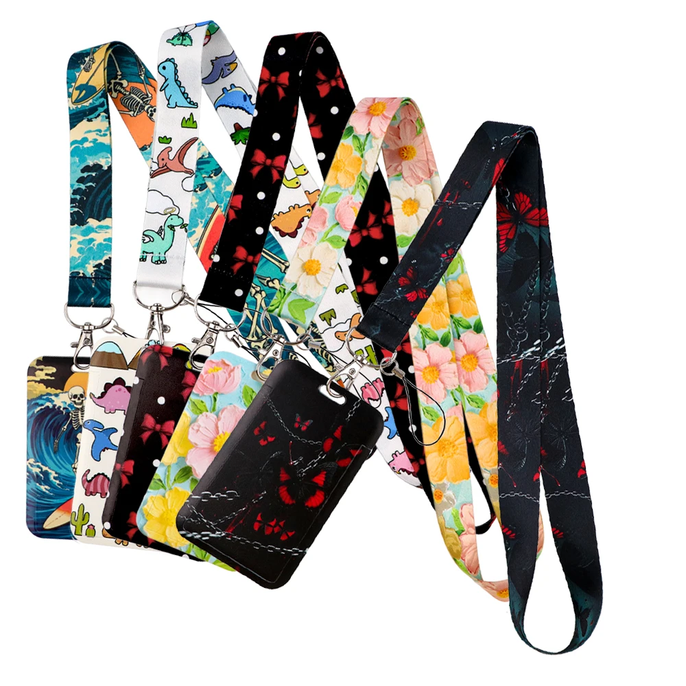 Schwarze Katze, weißes Gänseblümchen, Schlüsselband, Kreditkarte, Ausweishalter, Schlüsselanhänger, Tasche, Kartenhülle, Schlüsselanhänger, modischer Handy-Charm, neues Zubehör Image