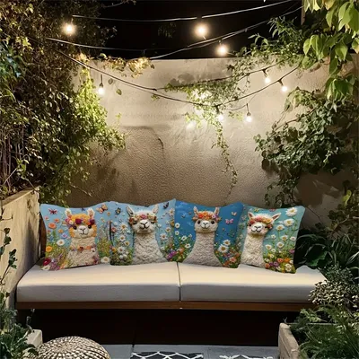 Ostern Alpaka Frühling Gras 2D doppelseitiger Polyester Kissenbezug 18x18 Zoll keine Stickerei Home Decor Boho Ins Frühling Image