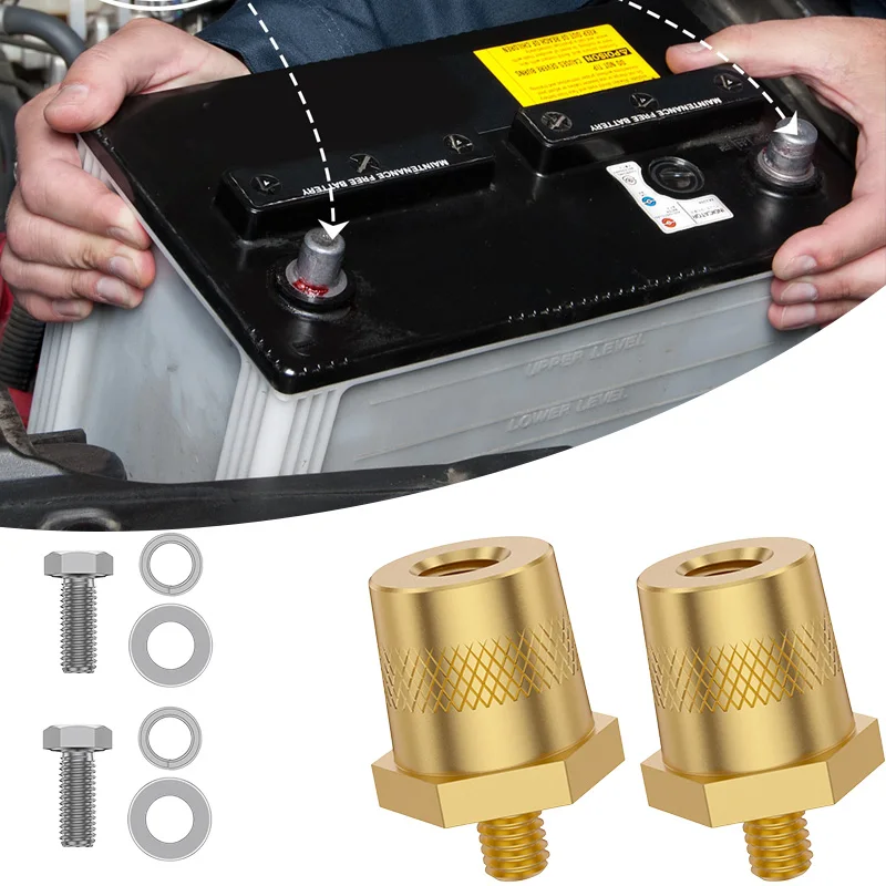 1 Pair Battery Pole Adapter Brass Battery Terminal Connector M6 Thread Positive Negative Battery Post Connector Terminal Adapter Image