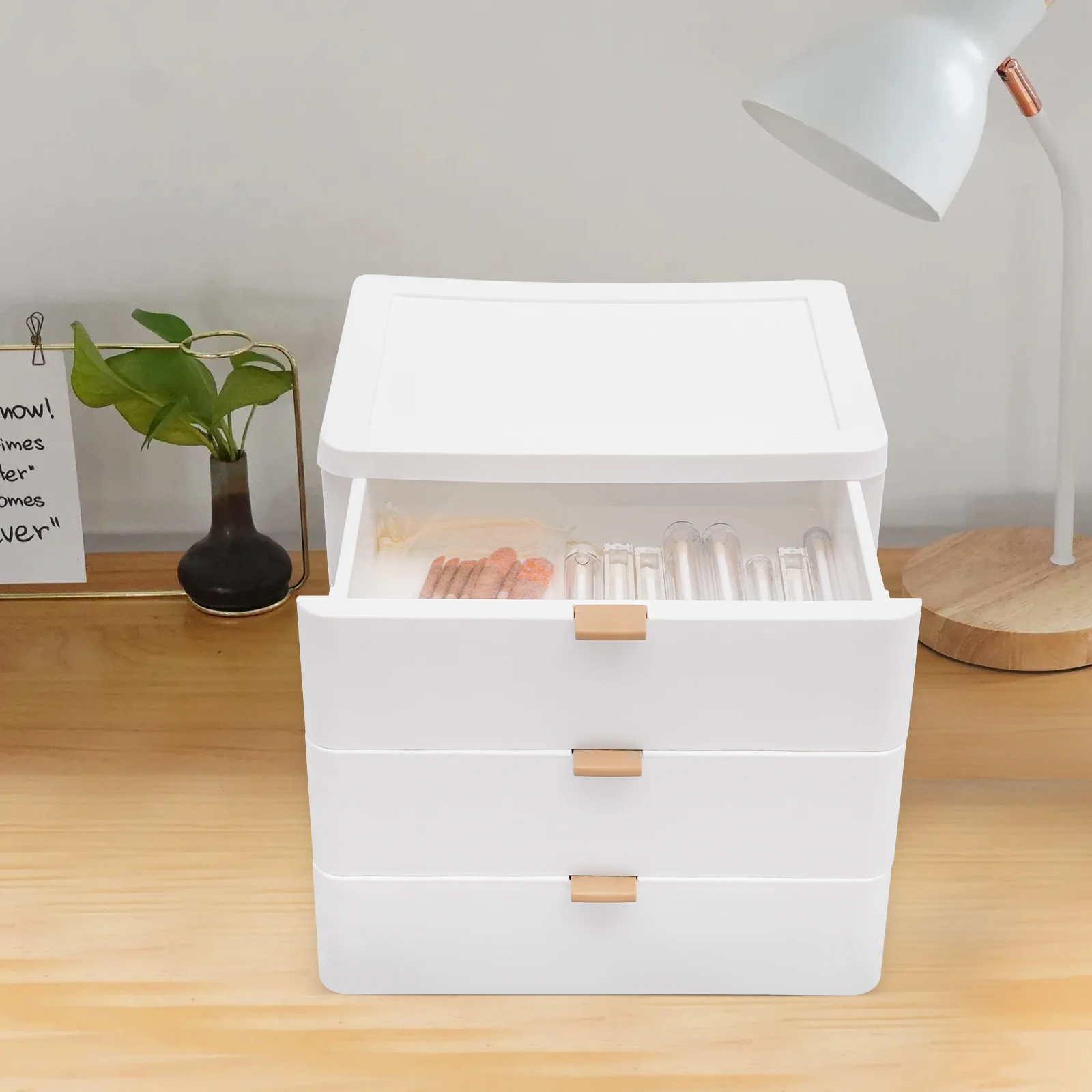 PP Schreibtisch-Aufbewahrungsbox mit 3 Schubladen, Aufbewahrungsbox für Taschentücher, Bücher, Datenkabel, Kosmetik, Schubladen-Organizer, Büro, Haus, Schublade