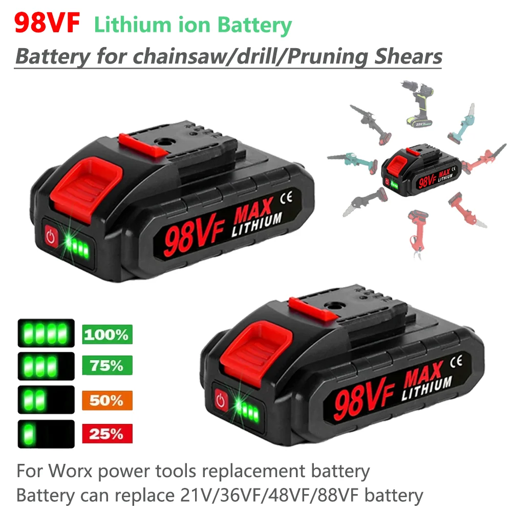 98VF wiederaufladbarer Lithium-Ionen-Akku mit Kapazitätsanzeige für Worx 21V 36VF 48VF 88VF Elektrowerkzeuge Ersatzakku Image