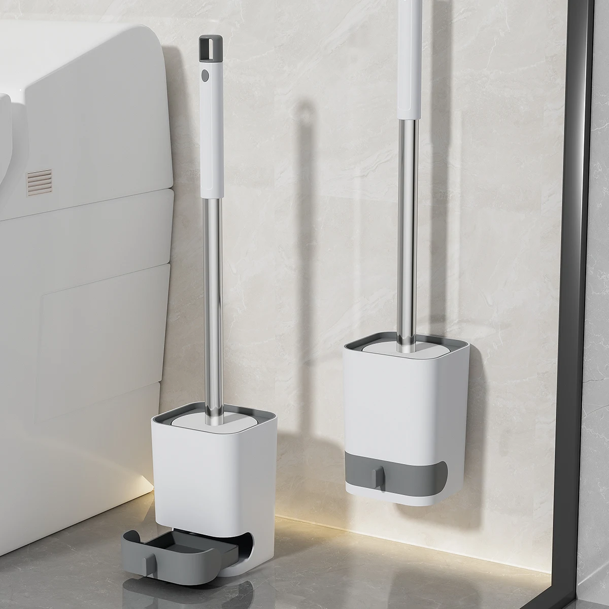 WORTHBUY Toiletten reinigungs bürste ohne Sackgassen Kunststoff Wand-Toiletten bürste Bad zubehör stanz freies Reinigungs werkzeug Image