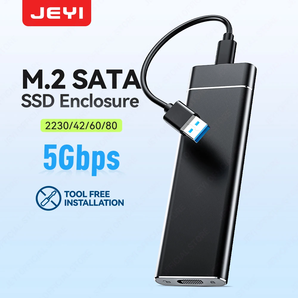 JEYI M.2 SATA SSD-Gehäuse USB 3.1 (5 Gbit/s) für 2230–2280 SSDs – automatischer Schlaf, Aluminiumgehäuse, B+M-Schlüsselunterstützung, werkzeuglose Installation Image