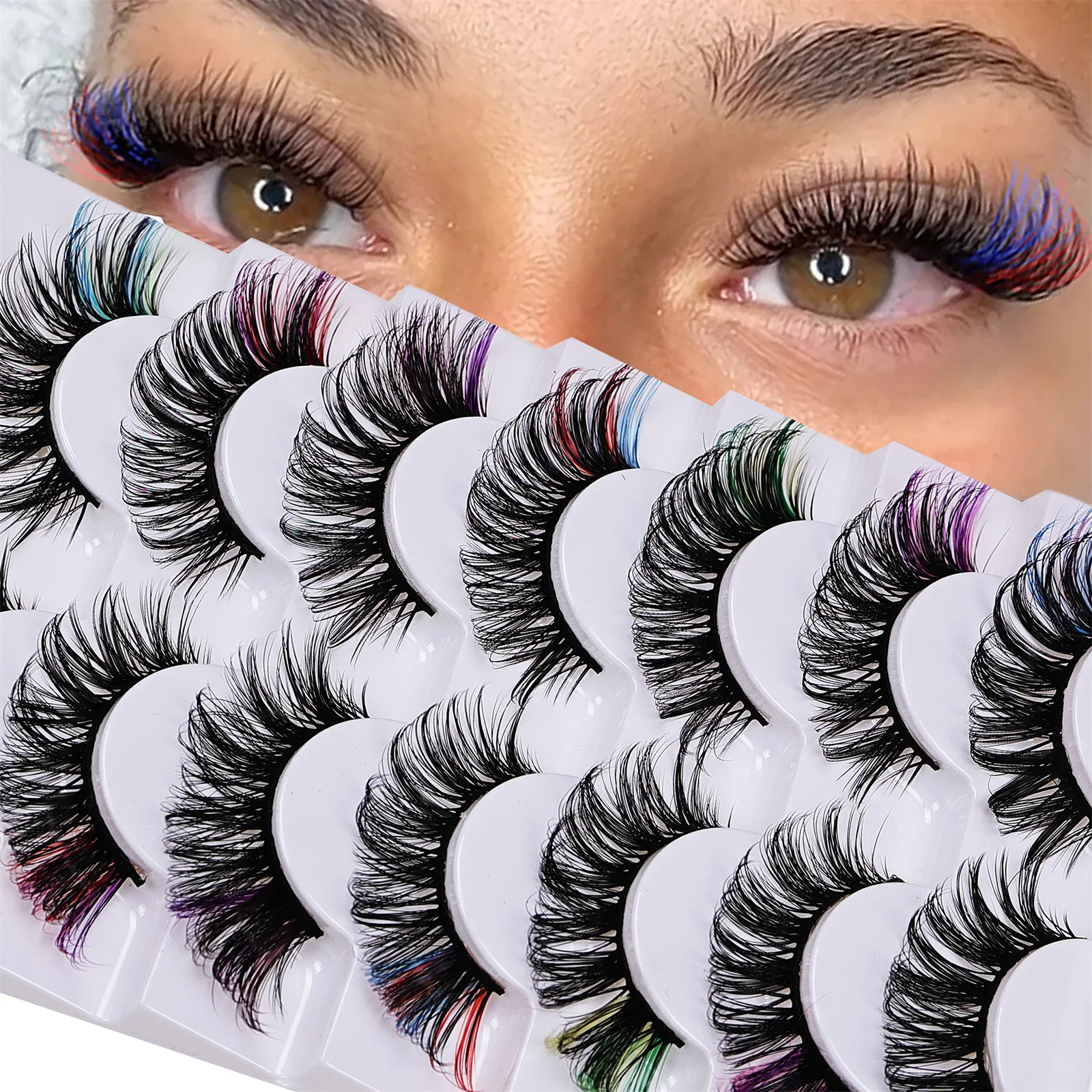 7 Paar farbige Wimpern flauschige gefälschte Wimpern mit Farbe, d Locken volumen dramatisch lange dicke Volumen gefälschte Wimpern Image