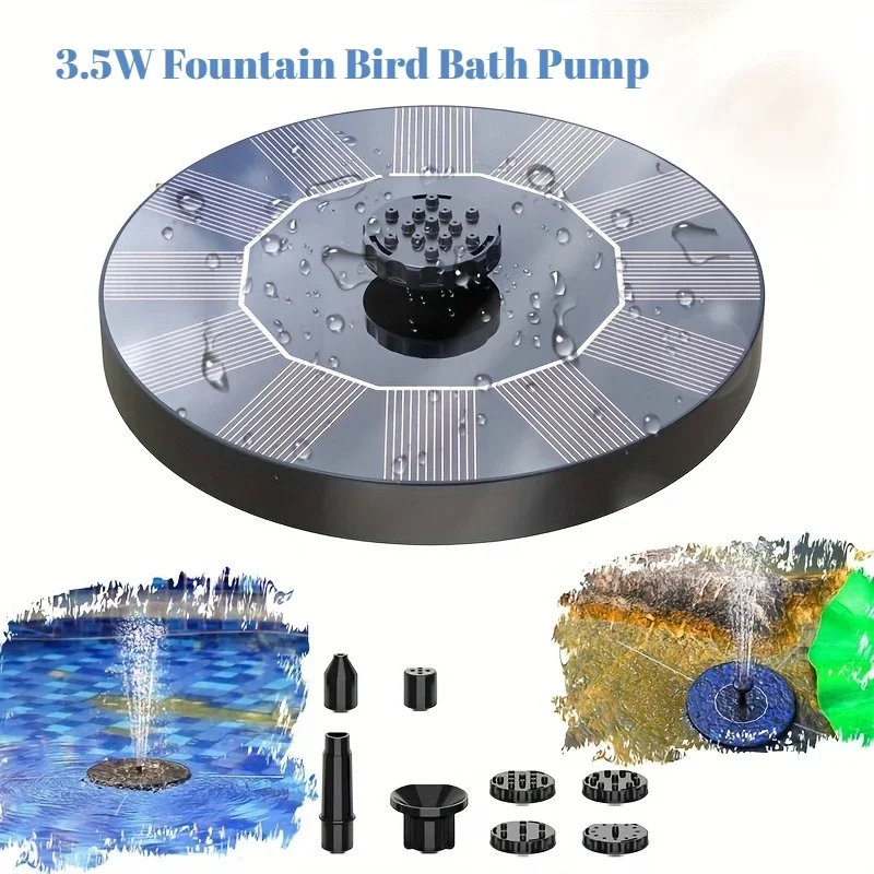 Solar-Wasserbrunnen, Pool, Teich, Wasserfall, Brunnen, Gartendekoration, Vogelbad im Freien, 1 W/3,5 W, angetriebene Mini-Schwimmwasserpumpe Image