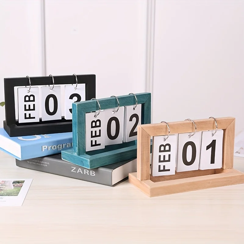 1 Stück Holzkalender, Jahres-Tischkalender-Dekoration, DIY-Holzkalender, kreative einjährige Dekoration für Zuhause und Büro Image