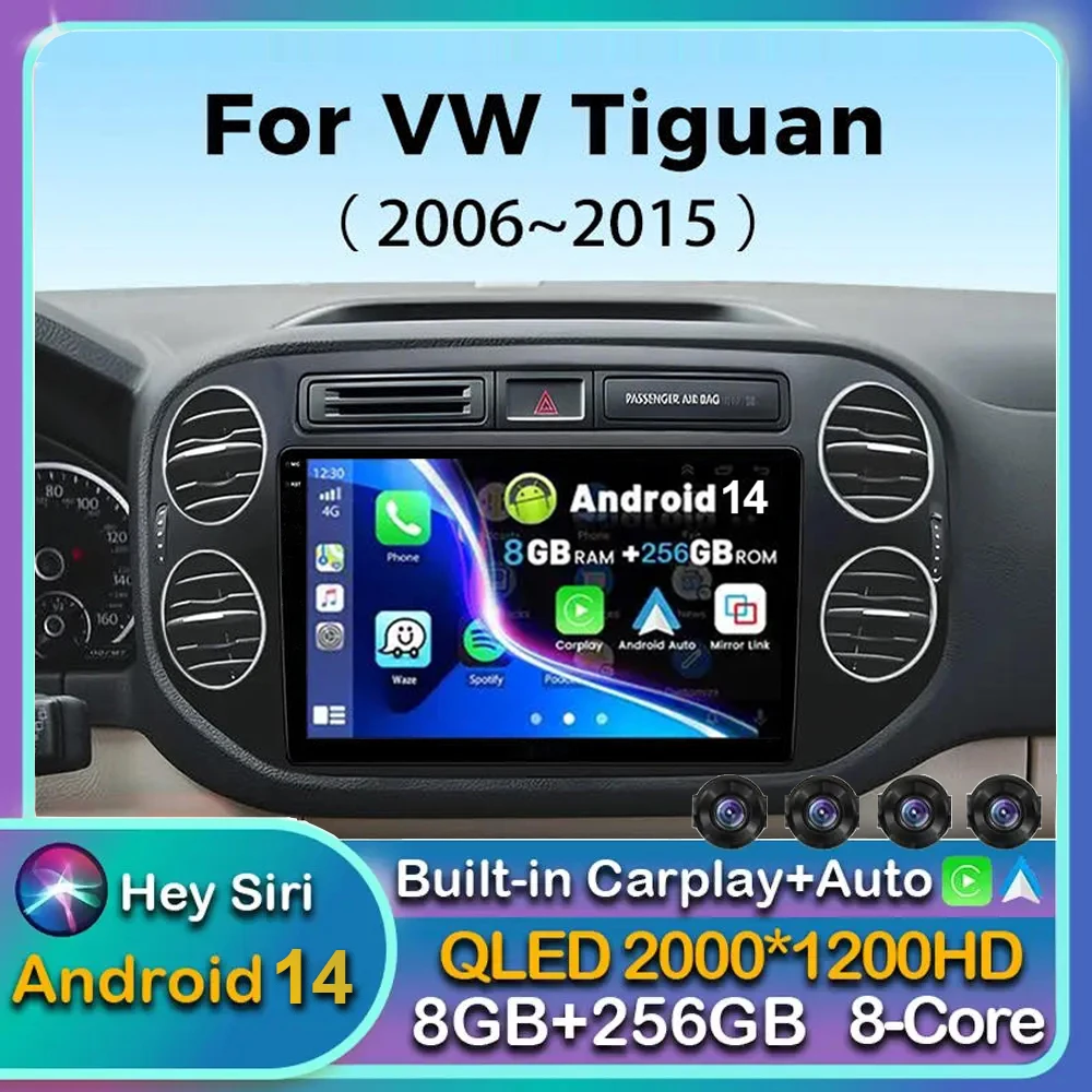 Android14 Carplay Auto Für Volkswagen Tiguan 1 NF 2006-2014 2015 2016 Auto Radio Multimedia Player Video Stereo WIFI + 4G BT 2DIN Image