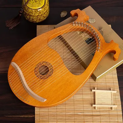 16-String Mahogany Lyre Harp, Handcrafted Solid Wood Instrument for Beginners & Professionals
