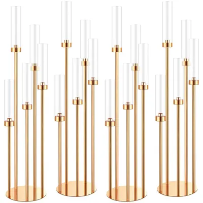 4 Set Floor Candelabra for Wedding 5 Arm 42.5'' Candelabra Centerpieces for Tables Metal Candlestick Set with Acrylic Lampshade
