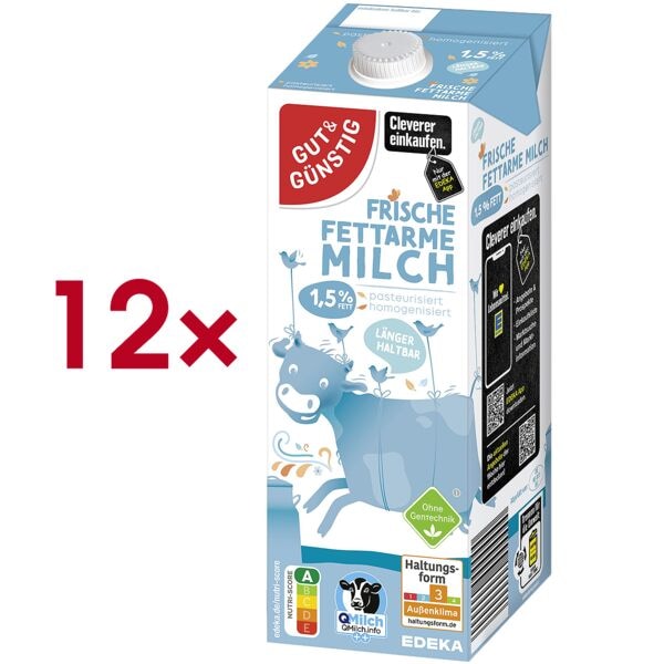 Gut & Günstig 12er-Pack haltbare Milch »fettarme H-Milch 1,5% Fett« Image