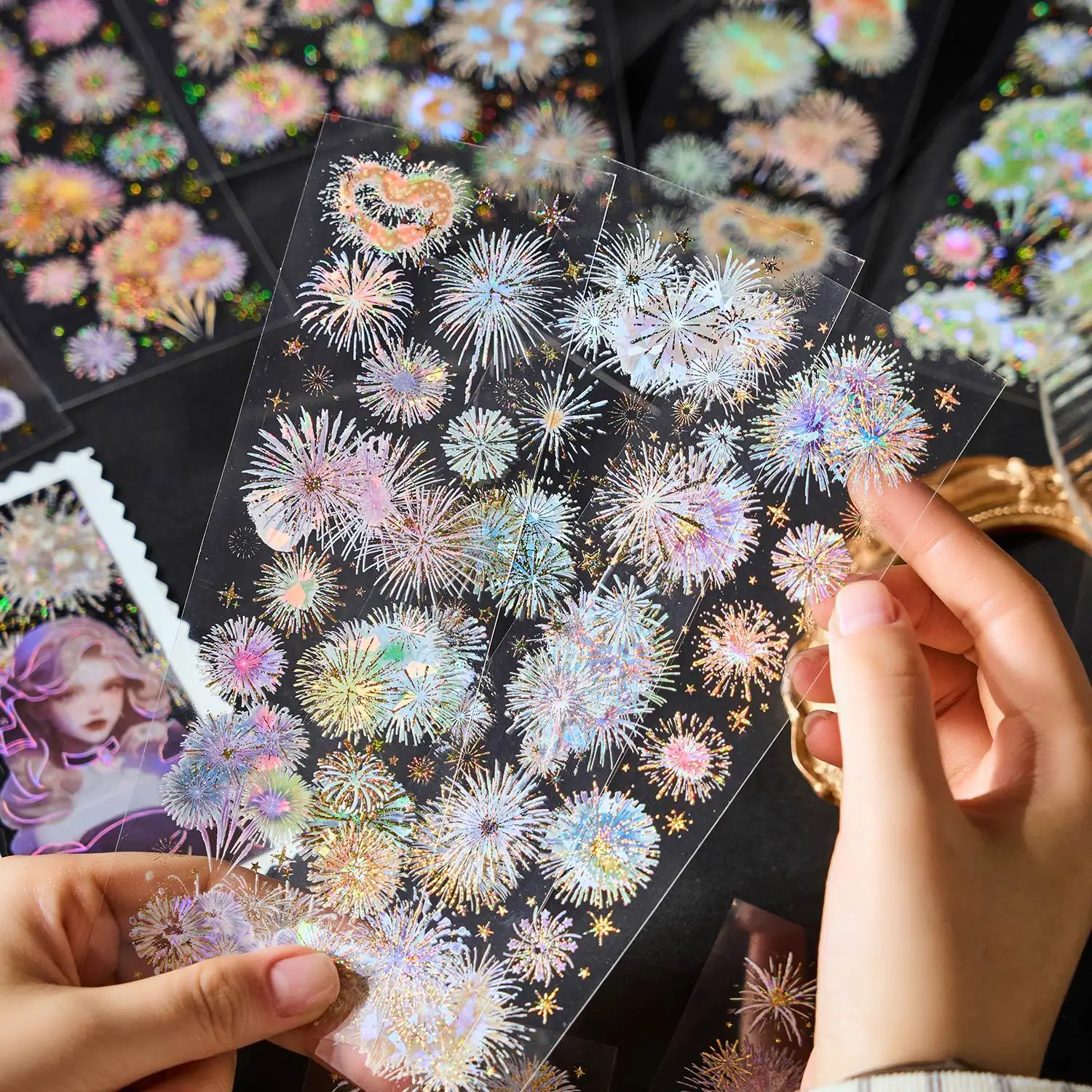 Autocollants plats en PET pour feux d'artifice longs, étiquettes adhésives pour bricolage, matériel décoratif pour Album journal intime, matériel de Scrapbooking, 3 feuilles