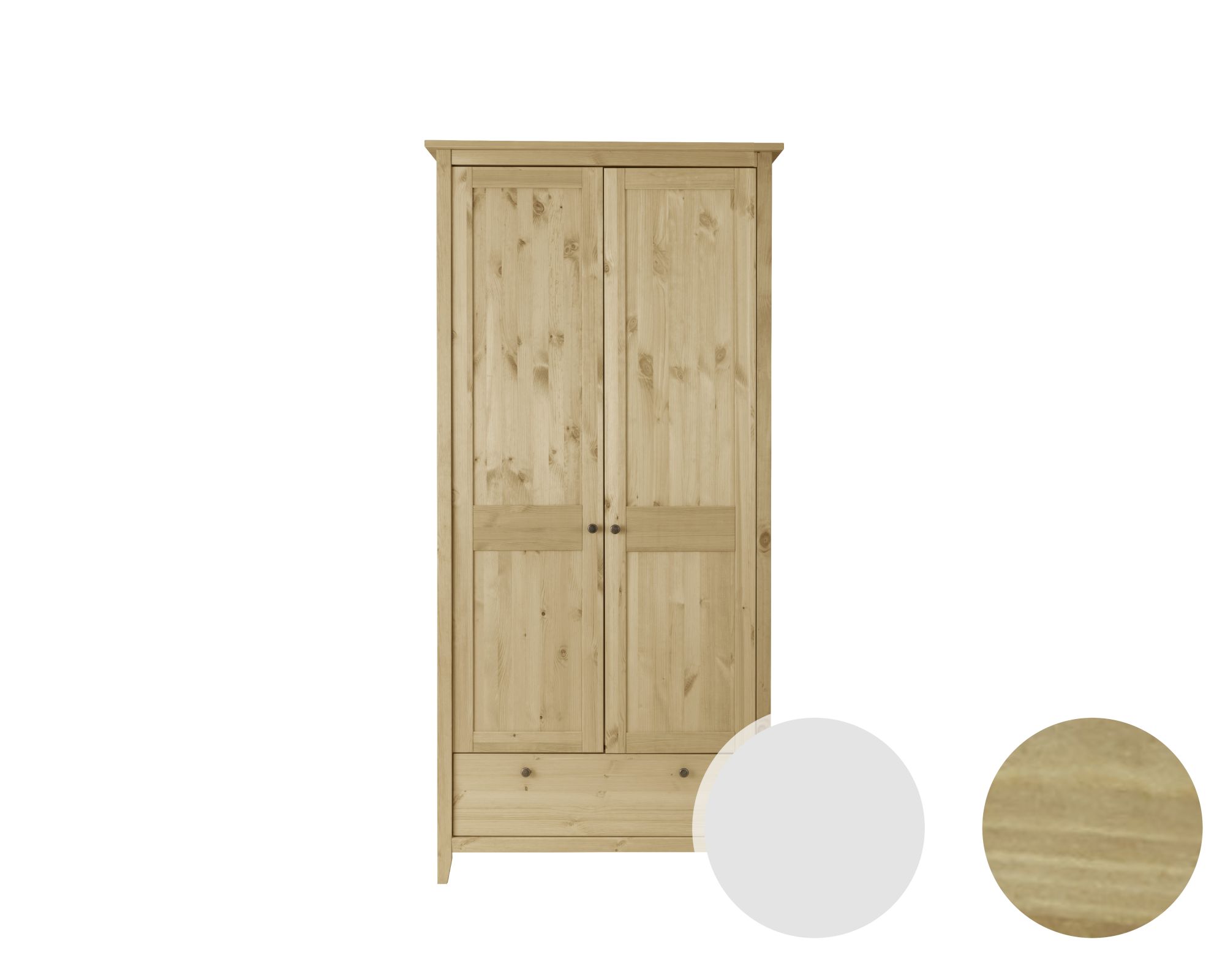 Massivholz »Solvita« Kleiderschrank 2-türig II laugenfarbig