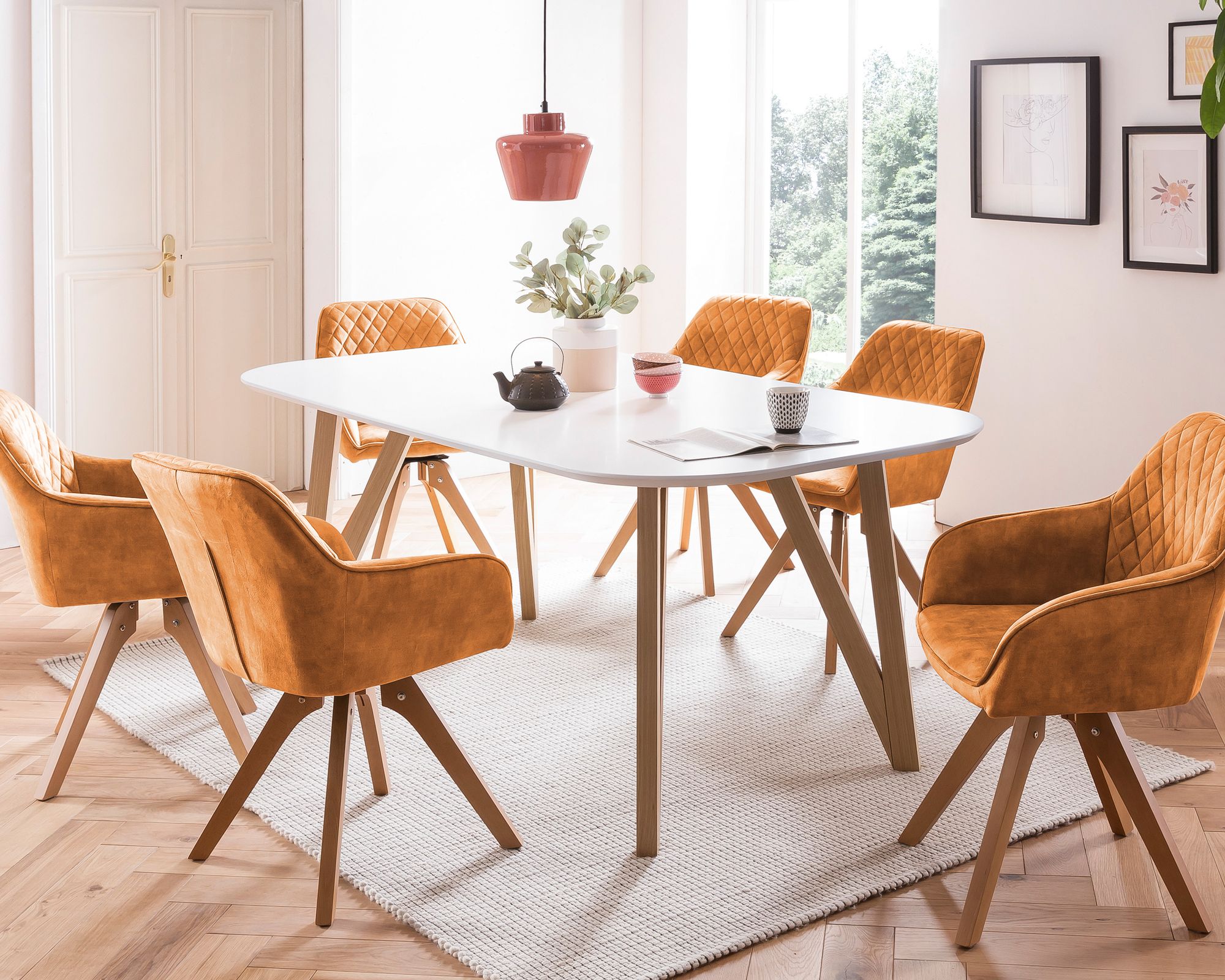 SalesFever »Aino-Mercur« Esszimmergruppe 5-teilig gelb/weiß – erhältlich in 2 Größen