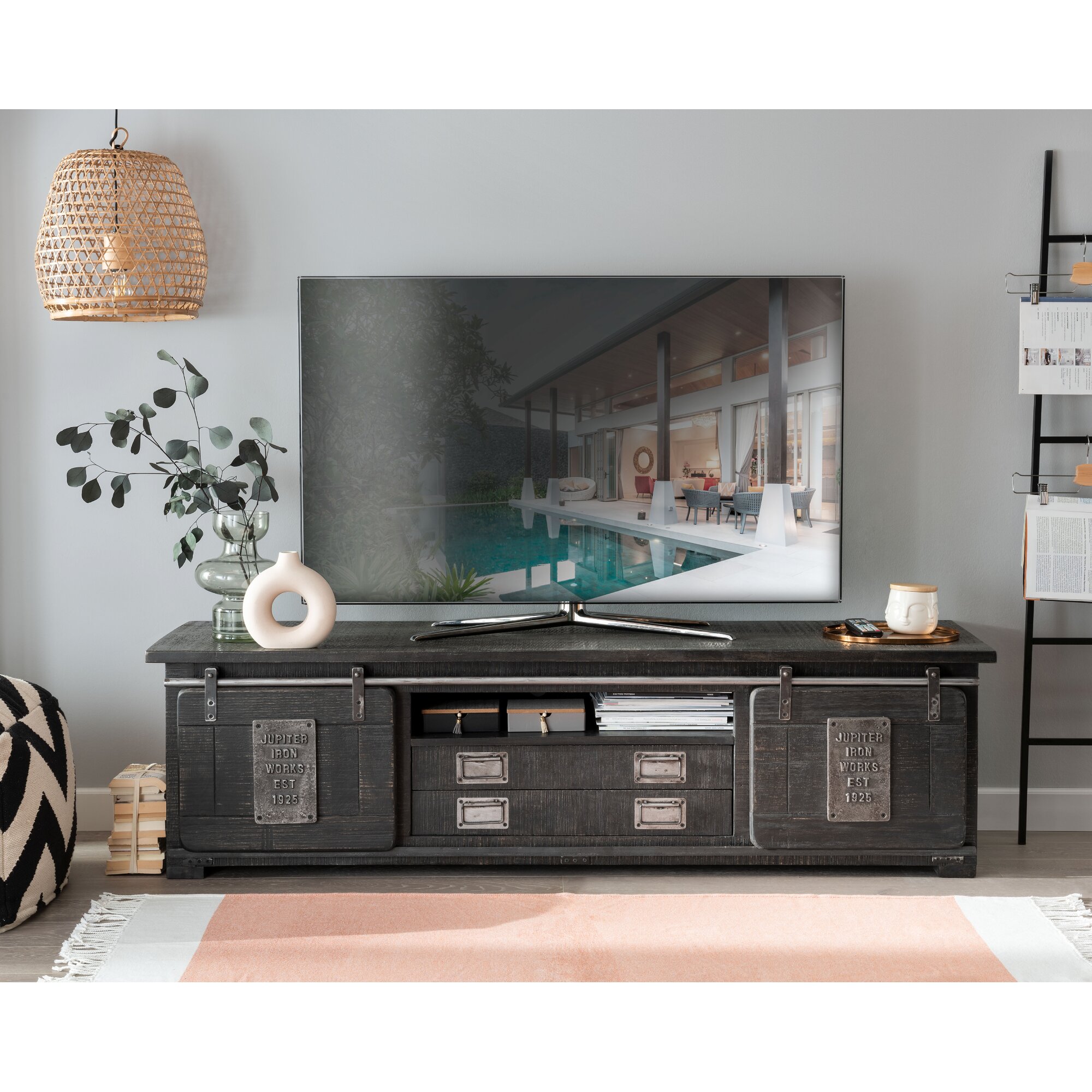 3S Frankenmöbel »Cosma« Massivholz TV Board VI grau