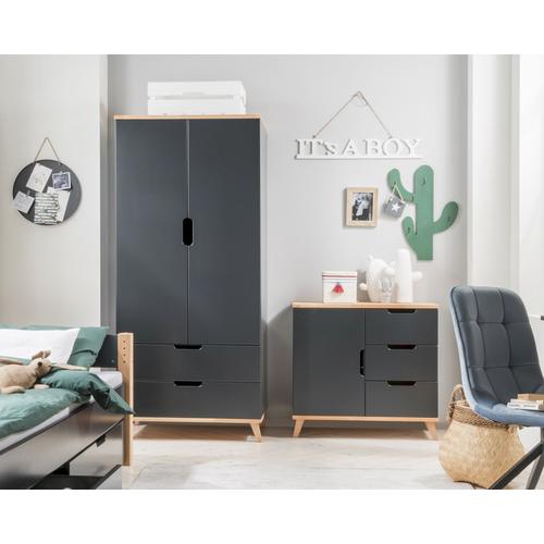 INFANSKIDS »Infanscolor« Kinderzimmer Kleiderschrank anthrazit – erhältlich in 8 Ausführungen