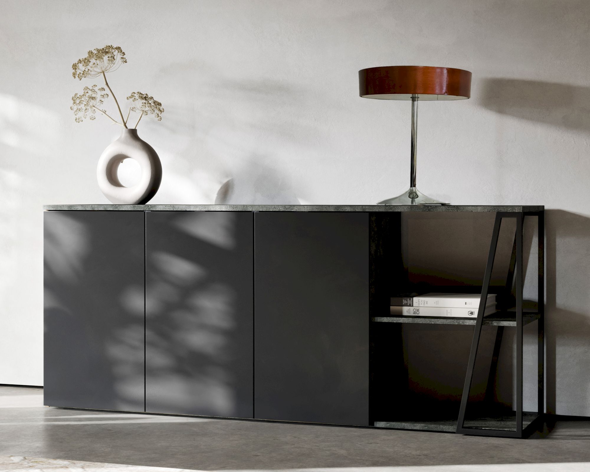 TemaHome »Albi« Sideboard Schwarz mit Concrete Image