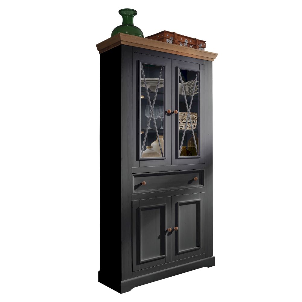 3S Frankenmöbel »Country« Massivholz Vitrine ll grau