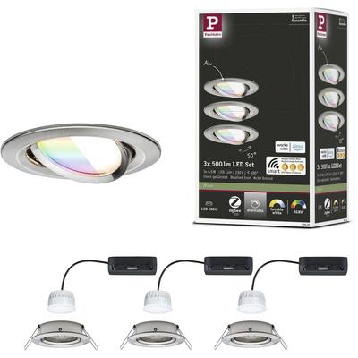 PAULMANN LED Einbauleuchte "LED Einbauleuchte Nova Coin rund 84mm 50", silber (edelstahlfarben), 3 flammig, Ø 8,4cm, 3 St., Lampen, Memoryfunktion, Farbwechsler, Farbsteuerung, Dimmer, Smart Home Image