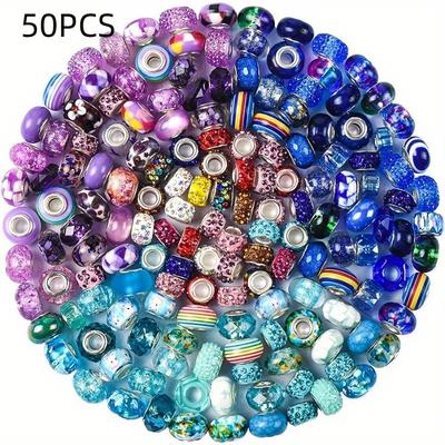 TEMU 50/100/120/150/200pcs European Style Large Hole Beads Spacer Craft Beads With Rhinestone Accents For Diy Charm Bracelets Jewelry Making - Assorted Purple, Lake Image