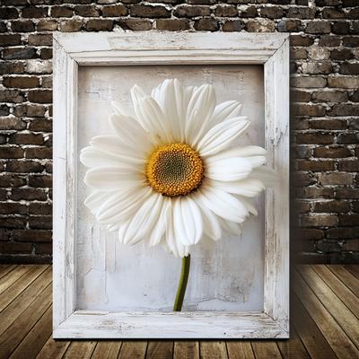 TEMU 1pc Canvas Wall Art - Large White Daisy Flower With Openable Frame, 11.8x15.7 Inches, Rustic Frame, Vibrant Floral Decor For Living Room, Office, Bedroom, Kitchen, , Flower Decor Image