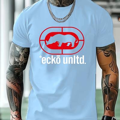 TEMU Men's Casual Graphic T-shirt - Geometric Print Short Sleeve Round Neck Tee, Breathable Summer Outdoor Shirt, Machine Washable Regular Fit For Gym, Training & Casual Wear Image