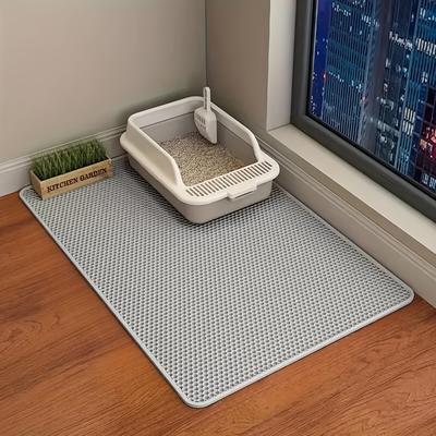 TEMU Textured Cat Litter Mat With Raised Edges - Non-slip, Easy Clean, Honeycomb Design For Indoor Cats, Gray, Pet | Wavy Pattern | Material Image