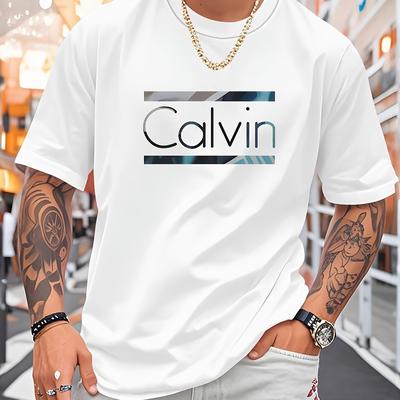 TEMU Men's Novelty Crew Neck T-shirt - 100% Polyester Breathable Mesh Fabric With Stretch, Geometric Print Regular Fit For Outdoor Sports & Casual Wear Image