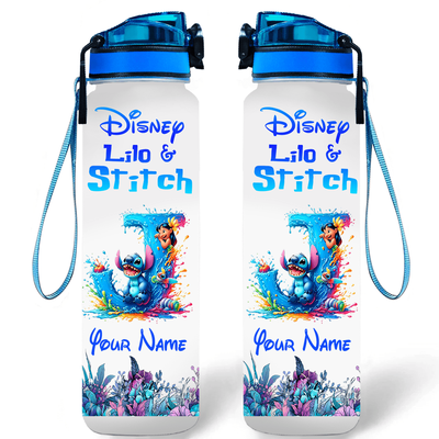 TEMU 32oz Stitch & Customizable Water Bottle - Leak-proof, Reusable With Name Print, Colorful Design For Outdoor & Gym Use, Time Marker & Capacity Lines, Outdoor Hydration| Design|durable Water Bottle Image