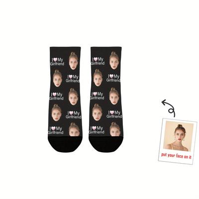 TEMU Custom Face Socks, Personalized Funny Gift Ankle Socks With Photo Customized, I Love My Girlfriend Print, Novelty Trendy Party Present Socks For Men Women Image