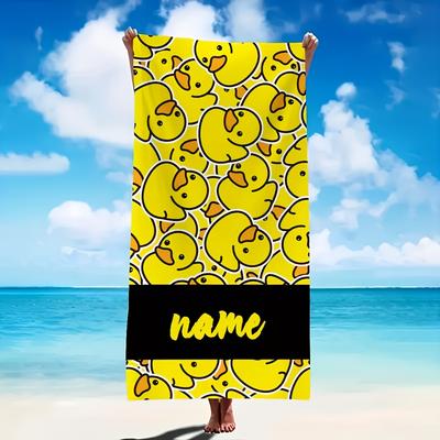 TEMU Personalized Duck Beach Towel - Cute Yellow With Fashion Glasses & Flowers, Quick Dry Soft Microfiber, Beach, Pool, Camping & Travel - Great Gift For , Beach Accessories Image